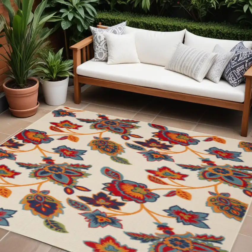 Multicolor Floral Stain Resistant Non Skid Area Rug Photo 1