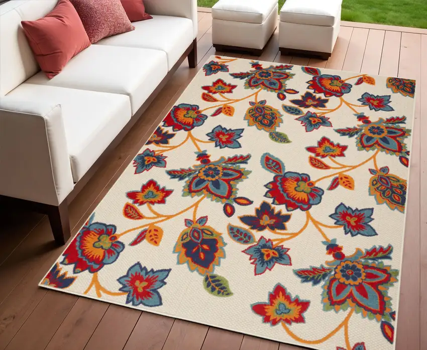 Multicolor Floral Stain Resistant Non Skid Area Rug Photo 1
