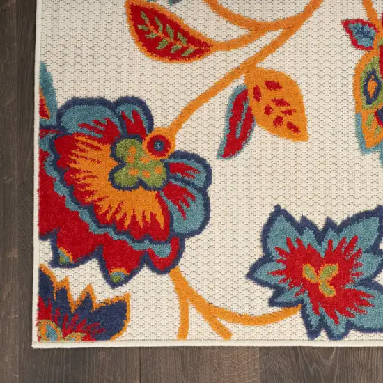 Gray Blue and Orange Floral Non Skid Indoor Outdoor Area Rug Photo 9