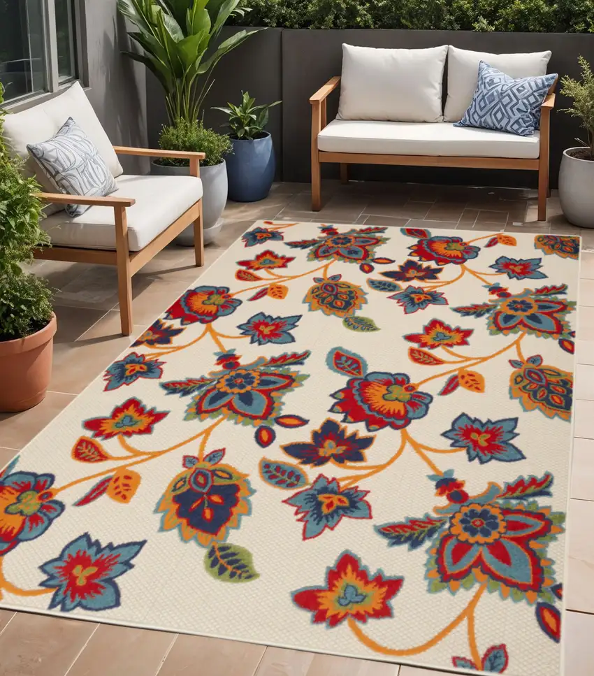 Multicolor Floral Stain Resistant Non Skid Area Rug Photo 1