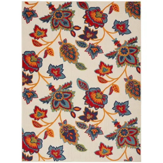 Gray Blue and Orange Floral Non Skid Indoor Outdoor Area Rug Photo 1