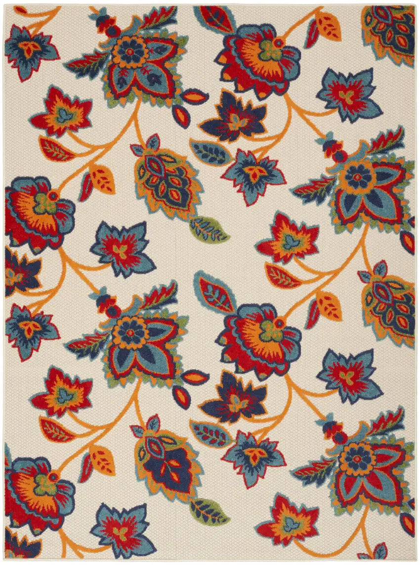 Gray Blue and Orange Floral Non Skid Indoor Outdoor Area Rug Photo 1