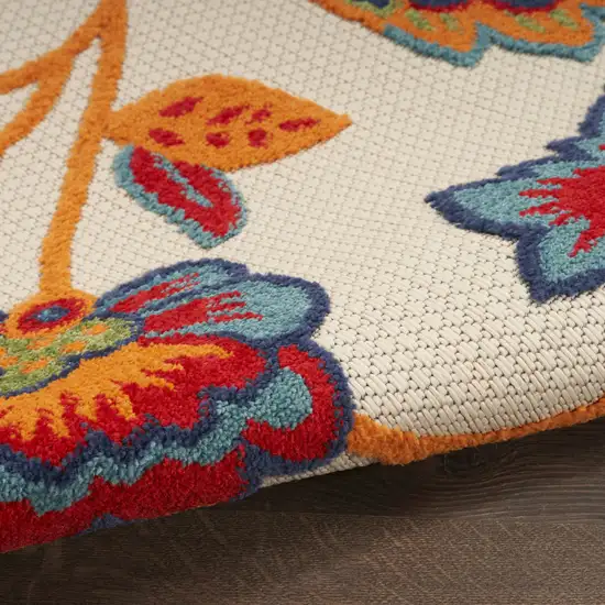 Gray Blue and Orange Floral Non Skid Indoor Outdoor Area Rug Photo 4