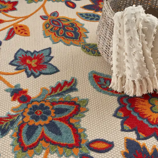 Gray Blue and Orange Floral Non Skid Indoor Outdoor Area Rug Photo 6