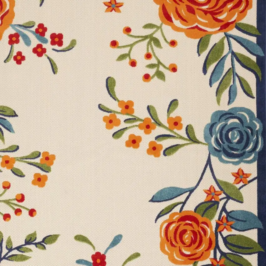 Ivory Blue and Orange Floral Non Skid Indoor Outdoor Area Rug Photo 8
