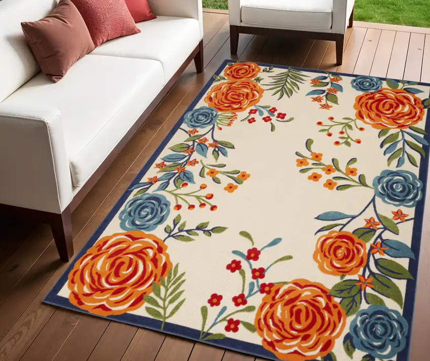 Multicolor Floral Stain Resistant Non Skid Area Rug Photo 1