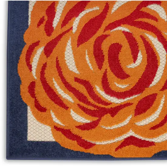 Ivory Blue and Orange Floral Non Skid Indoor Outdoor Area Rug Photo 6