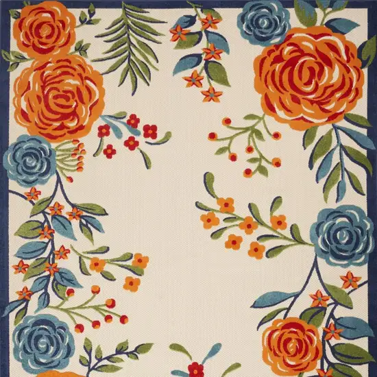 Ivory Blue and Orange Floral Non Skid Indoor Outdoor Area Rug Photo 3