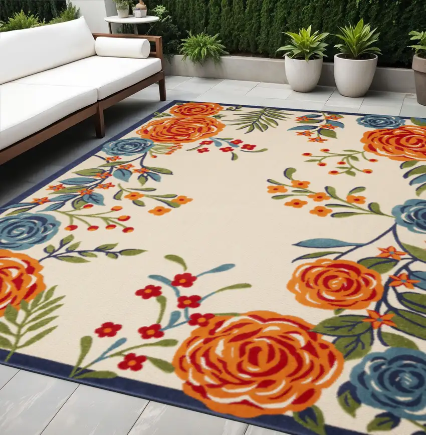 Multicolor Floral Stain Resistant Non Skid Area Rug Photo 1
