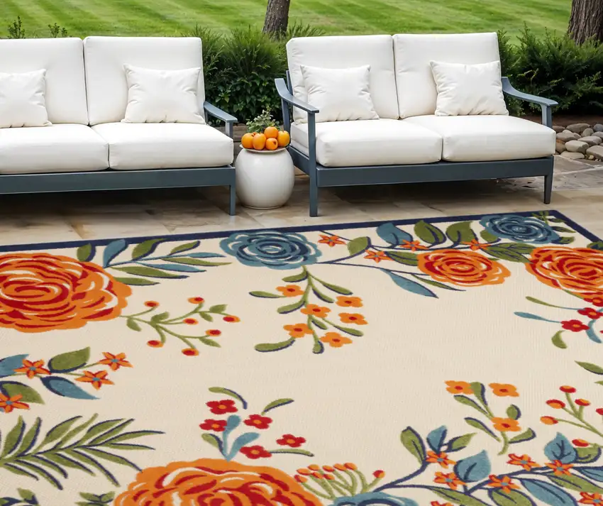 Multicolor Floral Stain Resistant Non Skid Area Rug Photo 1