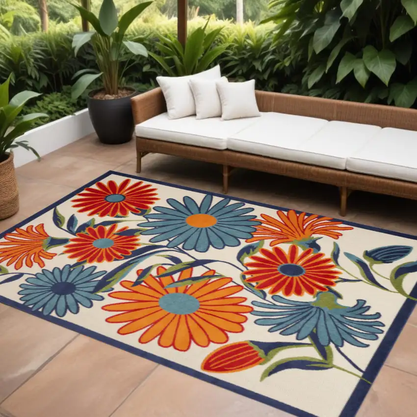 Multicolor Floral Stain Resistant Non Skid Area Rug Photo 1
