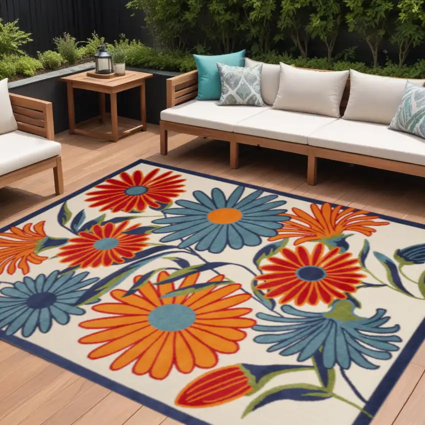 Multicolor Floral Stain Resistant Non Skid Area Rug Photo 1
