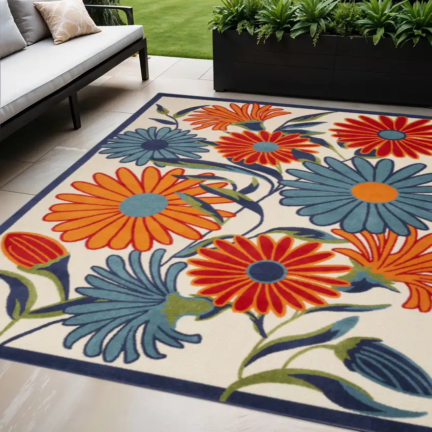 Multicolor Floral Stain Resistant Non Skid Area Rug Photo 1