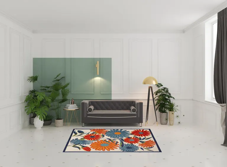Multicolor Floral Stain Resistant Non Skid Area Rug Photo 2