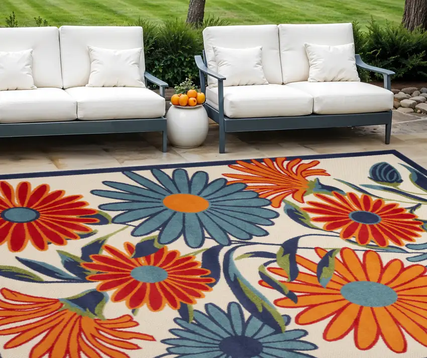 Multicolor Floral Stain Resistant Non Skid Area Rug Photo 1