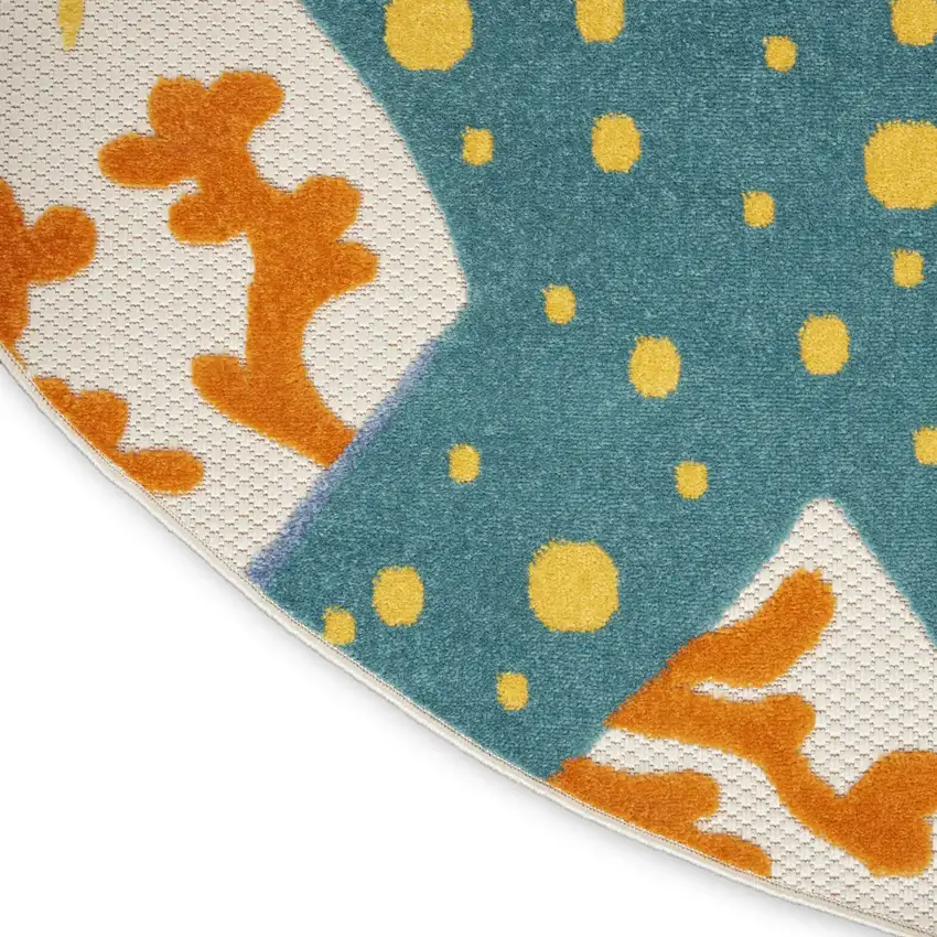 4' Yellow And Ivory Round Indoor Outdoor Area Rug Photo 7