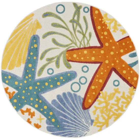 4' Yellow And Ivory Round Indoor Outdoor Area Rug Photo 4