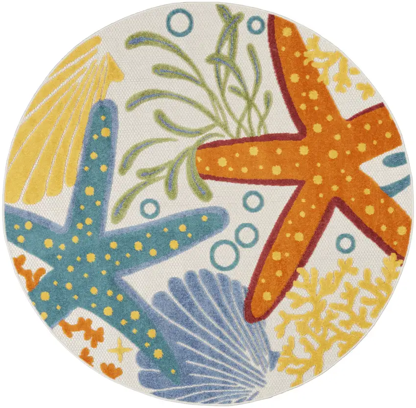 4' Yellow And Ivory Round Indoor Outdoor Area Rug Photo 4