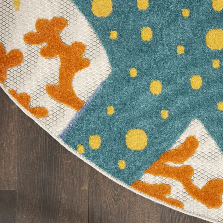 4' Yellow And Ivory Round Indoor Outdoor Area Rug Photo 5