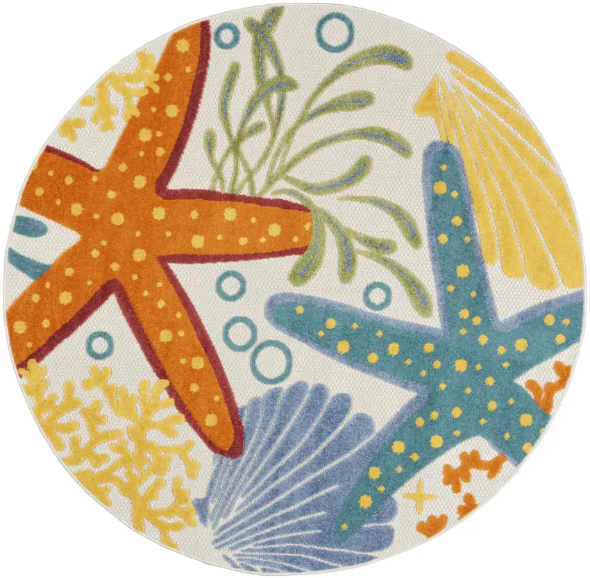 Yellow And Ivory Round Indoor Outdoor Area Rug Photo 4