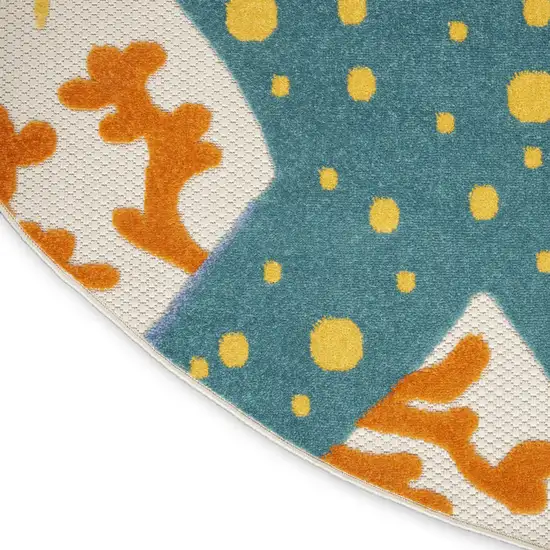 5' Yellow And Ivory Round Indoor Outdoor Area Rug Photo 7