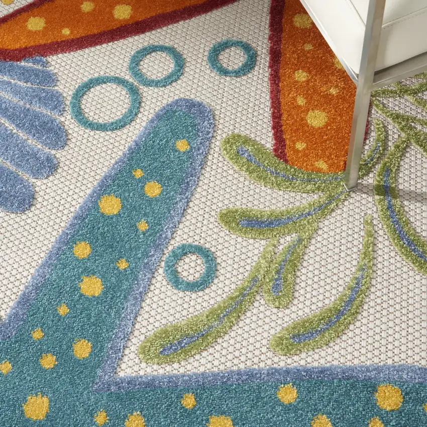 Yellow And Ivory Round Indoor Outdoor Area Rug Photo 8