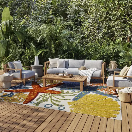 Yellow And Ivory Indoor Outdoor Area Rug Photo 5