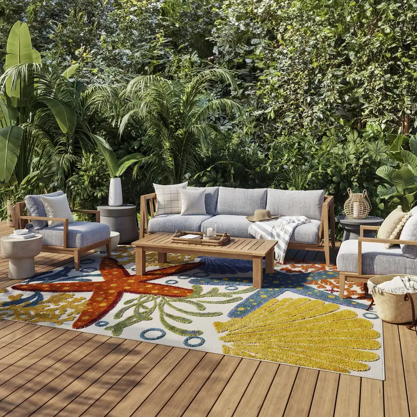 Yellow And Ivory Indoor Outdoor Area Rug Photo 6