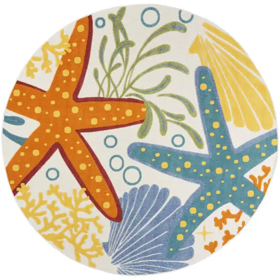 8' Yellow And Ivory Round Indoor Outdoor Area Rug Photo 1