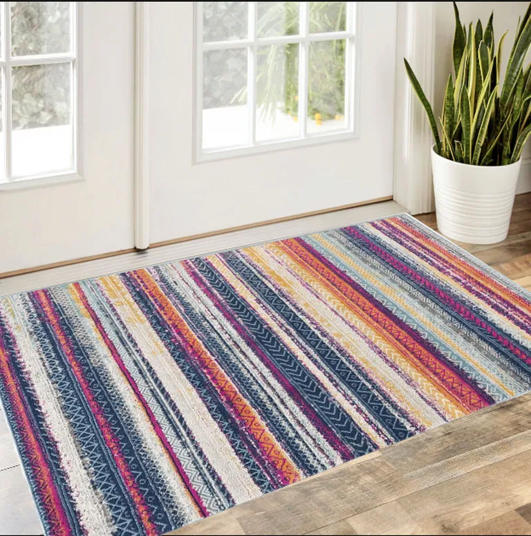 Multicolor Irregular Striped Area Rug Photo 5