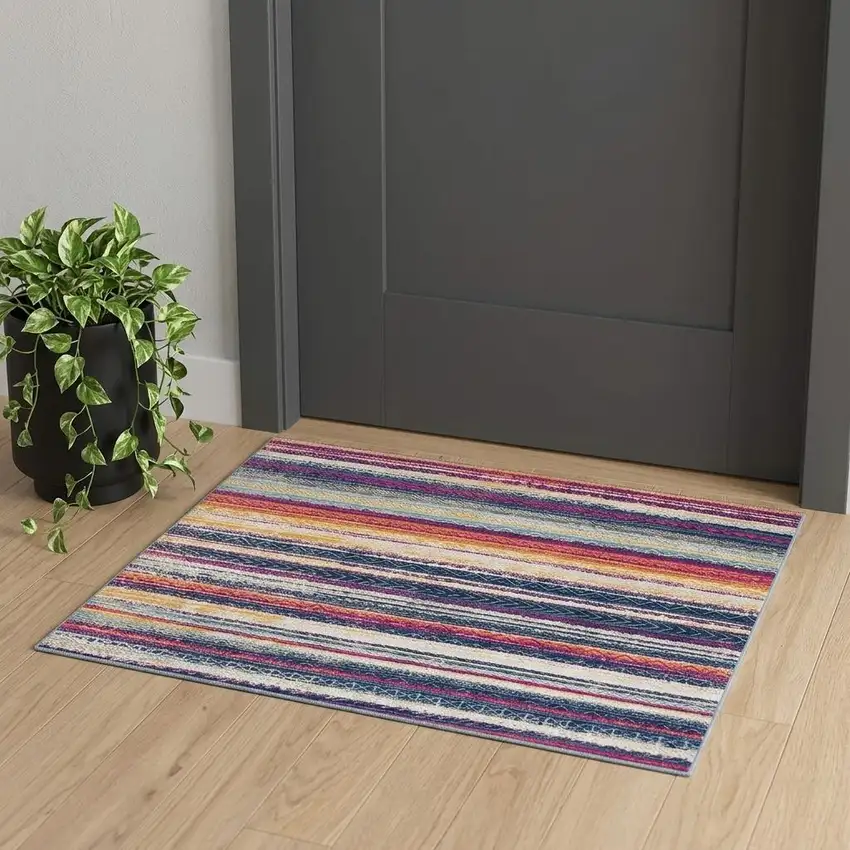 Multicolor Irregular Stripe Boho Area Rug Photo 1