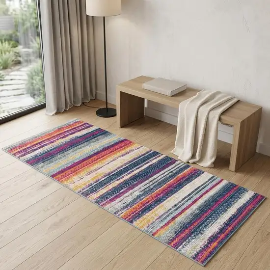 Blue And Ivory Striped Area Rug Photo 1