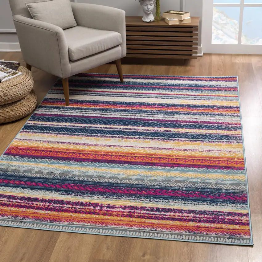 Multicolor Irregular Striped Area Rug Photo 9
