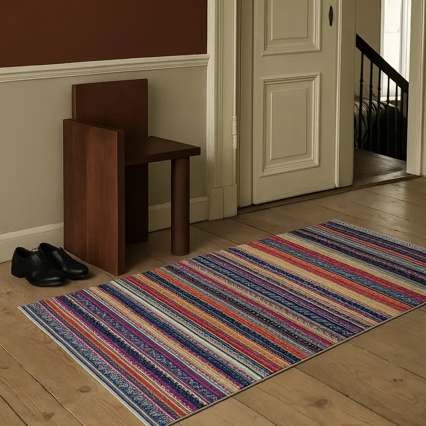 Multicolor Irregular Striped Area Rug Photo 5