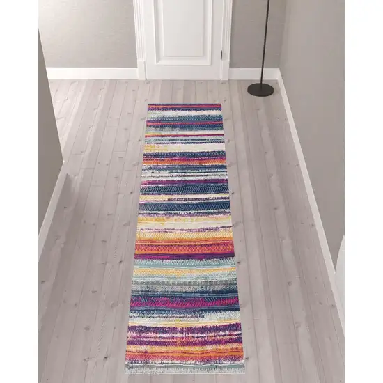Multicolor Irregular Striped Runner Rug Photo 4