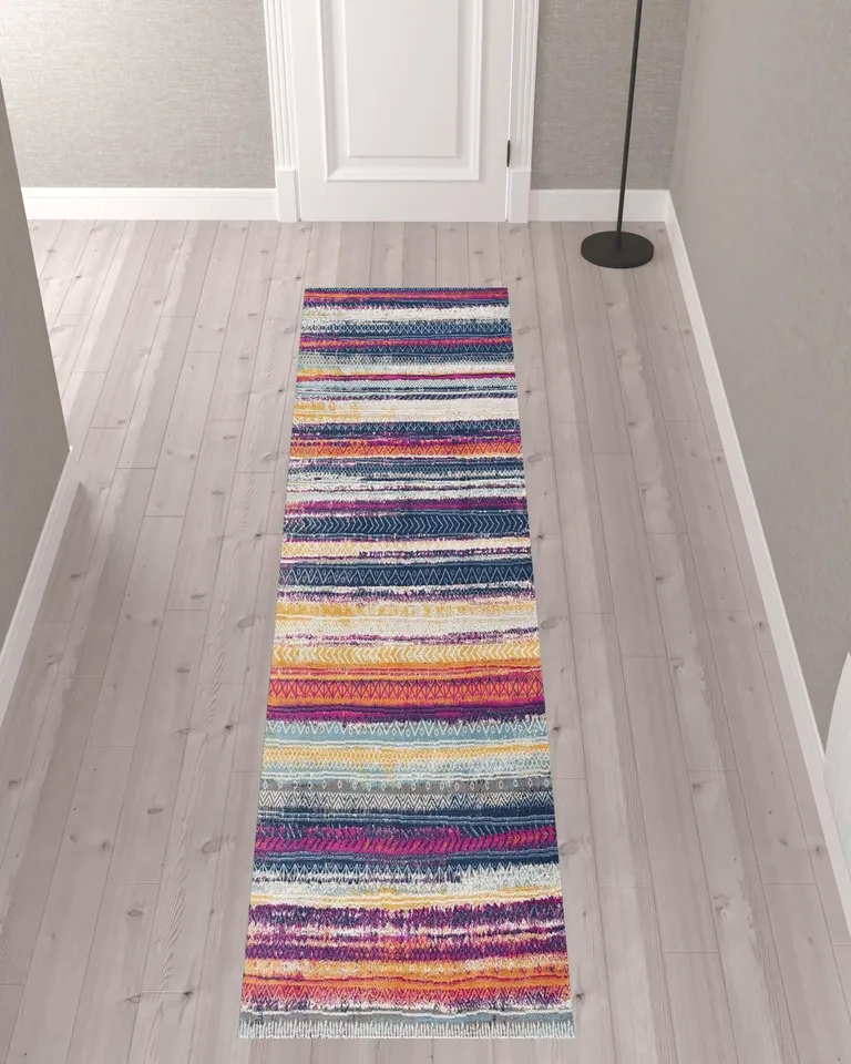 Multicolor Irregular Striped Runner Rug Photo 4