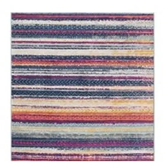 10' Blue And Ivory Striped Runner Rug Photo 7