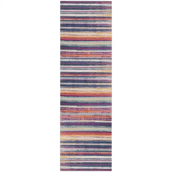 10' Blue And Ivory Striped Runner Rug Photo 2