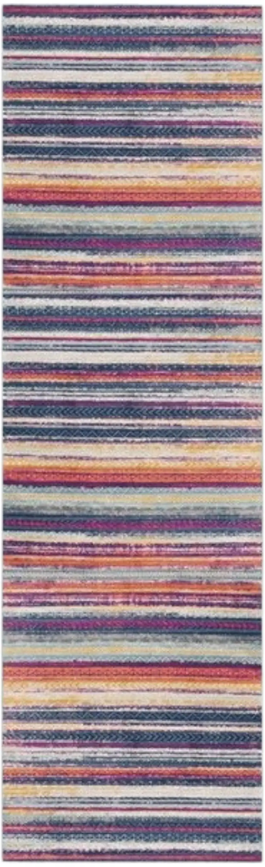 10' Blue And Ivory Striped Runner Rug Photo 2