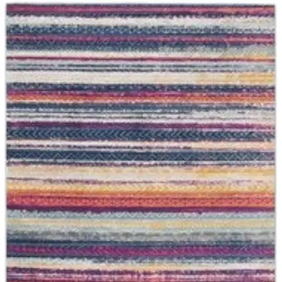 10' Blue And Ivory Striped Runner Rug Photo 4