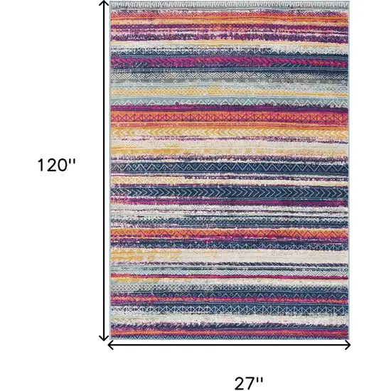 2' X 10' Multicolor Irregular Stripe Boho Runner Rug Photo 7