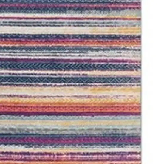 10' Blue And Ivory Striped Runner Rug Photo 6