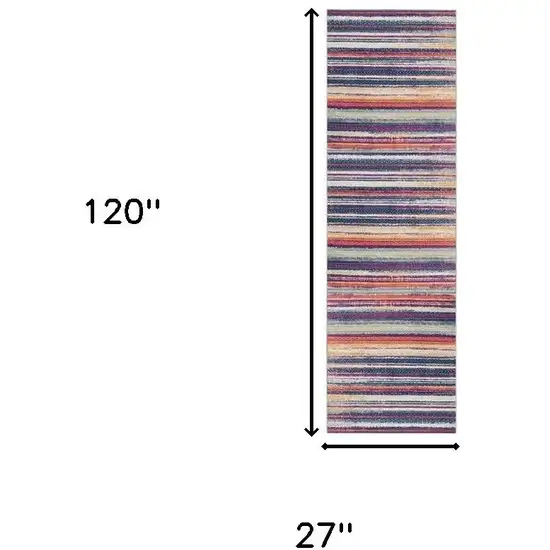 10' Blue And Ivory Striped Runner Rug Photo 3