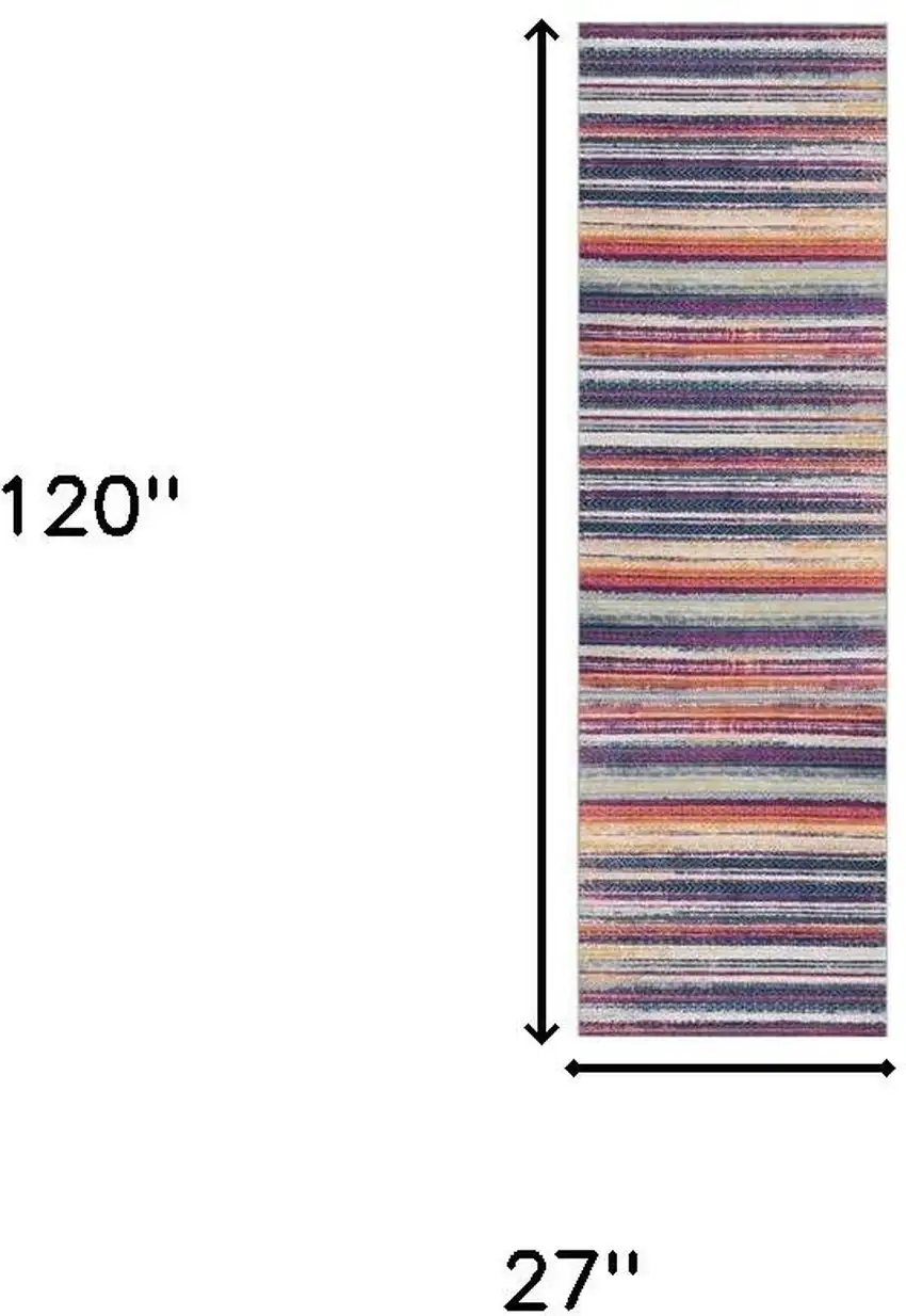 10' Blue And Ivory Striped Runner Rug Photo 3