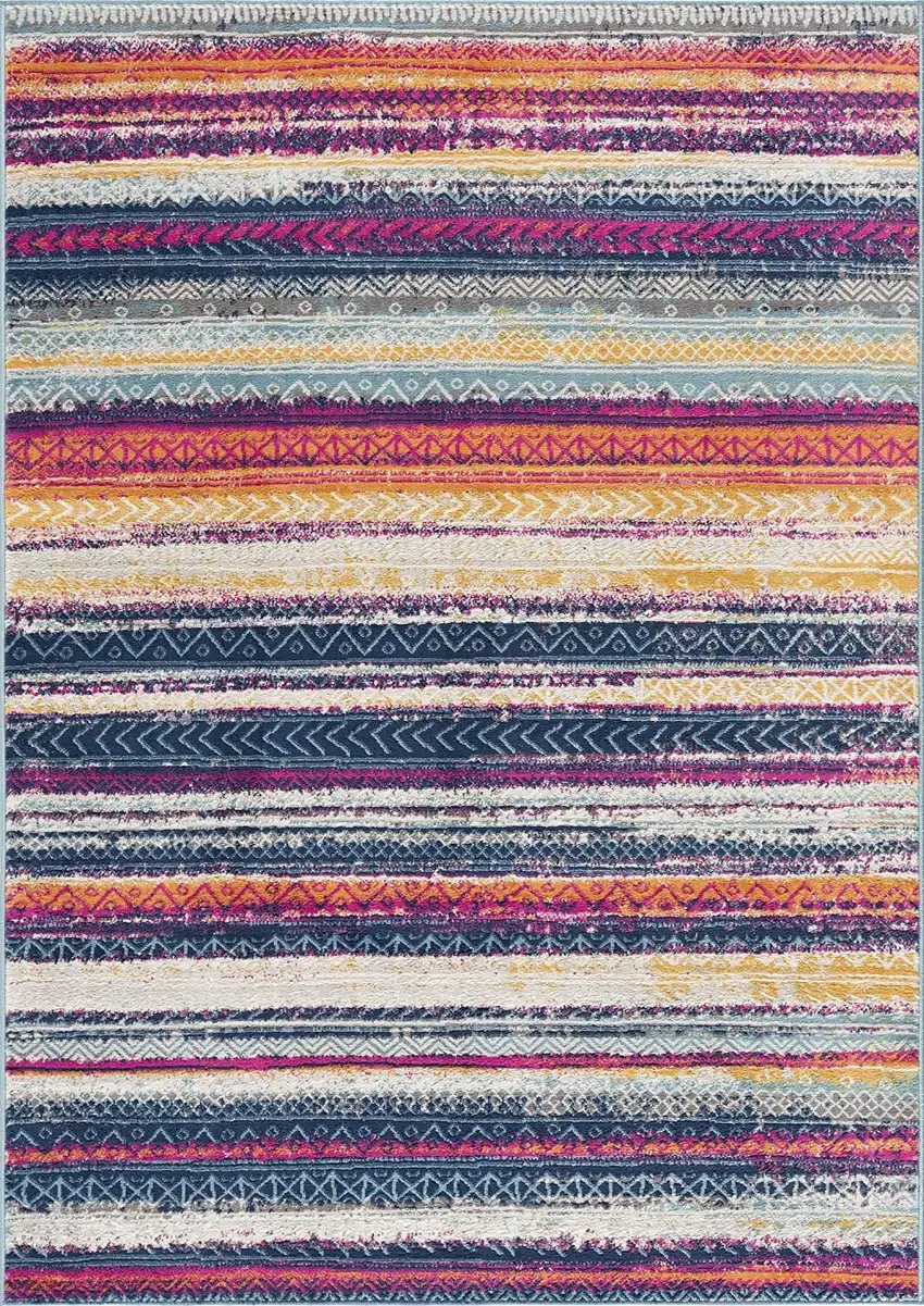 2' X 10' Multicolor Irregular Stripe Boho Runner Rug Photo 6
