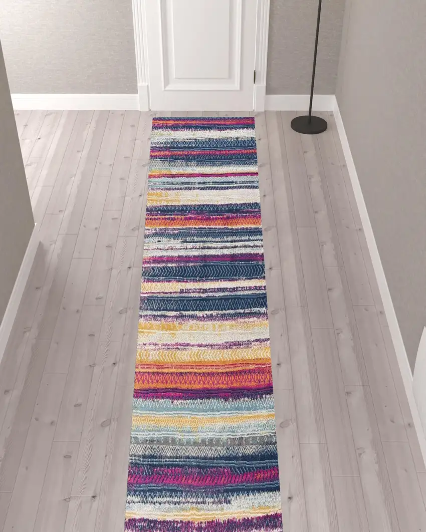 Multicolor Irregular Striped Runner Rug Photo 4