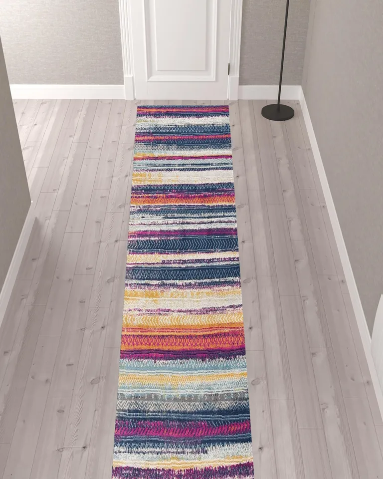 Multicolor Irregular Striped Runner Rug Photo 4