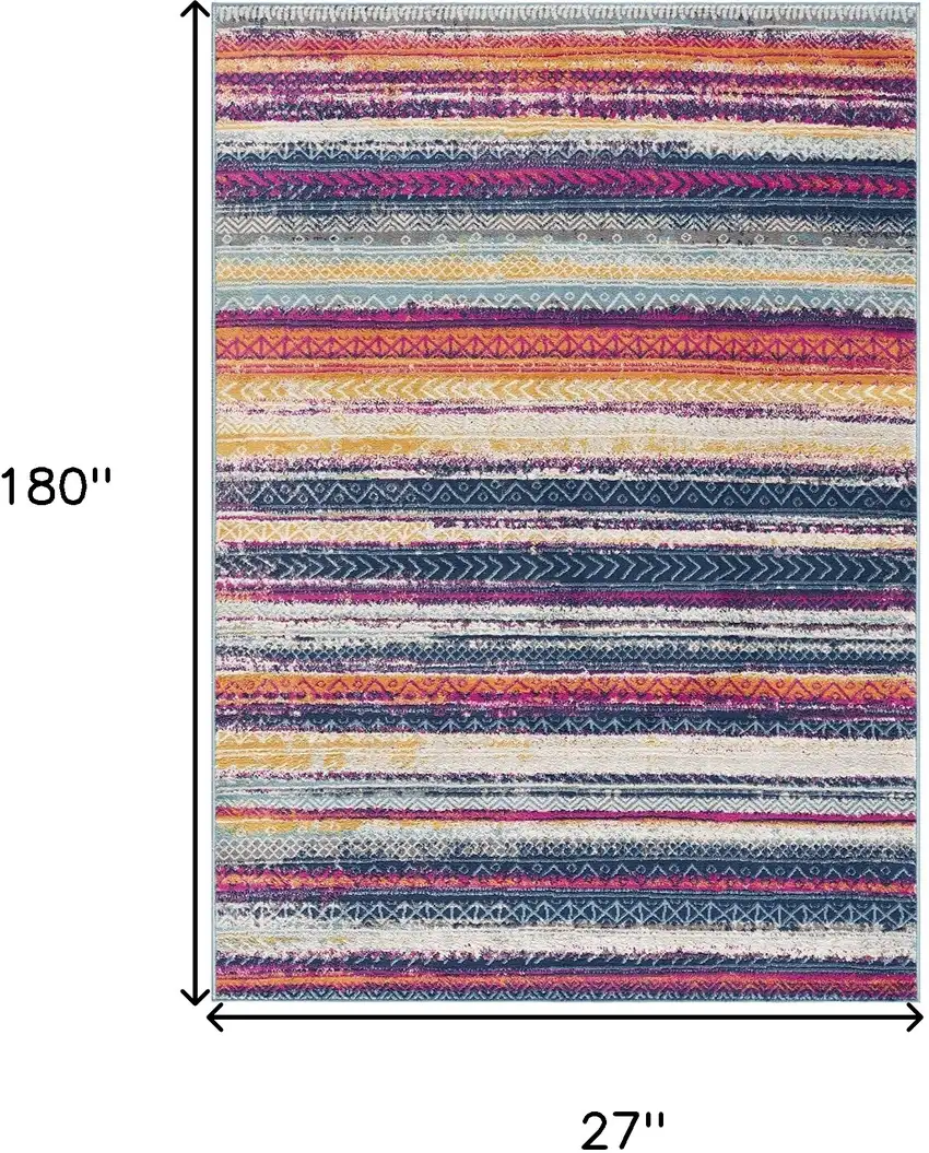 15' Blue And Ivory Striped Runner Rug Photo 8