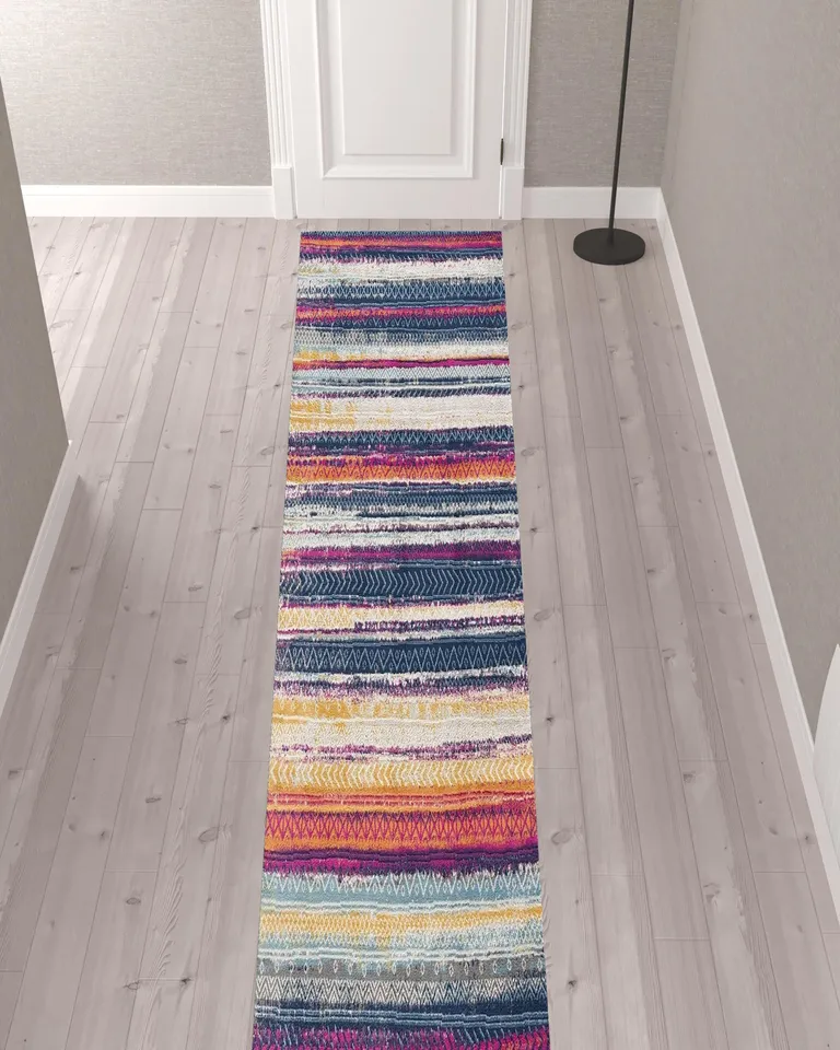 Multicolor Irregular Striped Runner Rug Photo 4