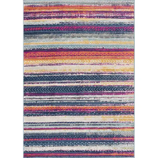 15' Blue And Ivory Striped Runner Rug Photo 5